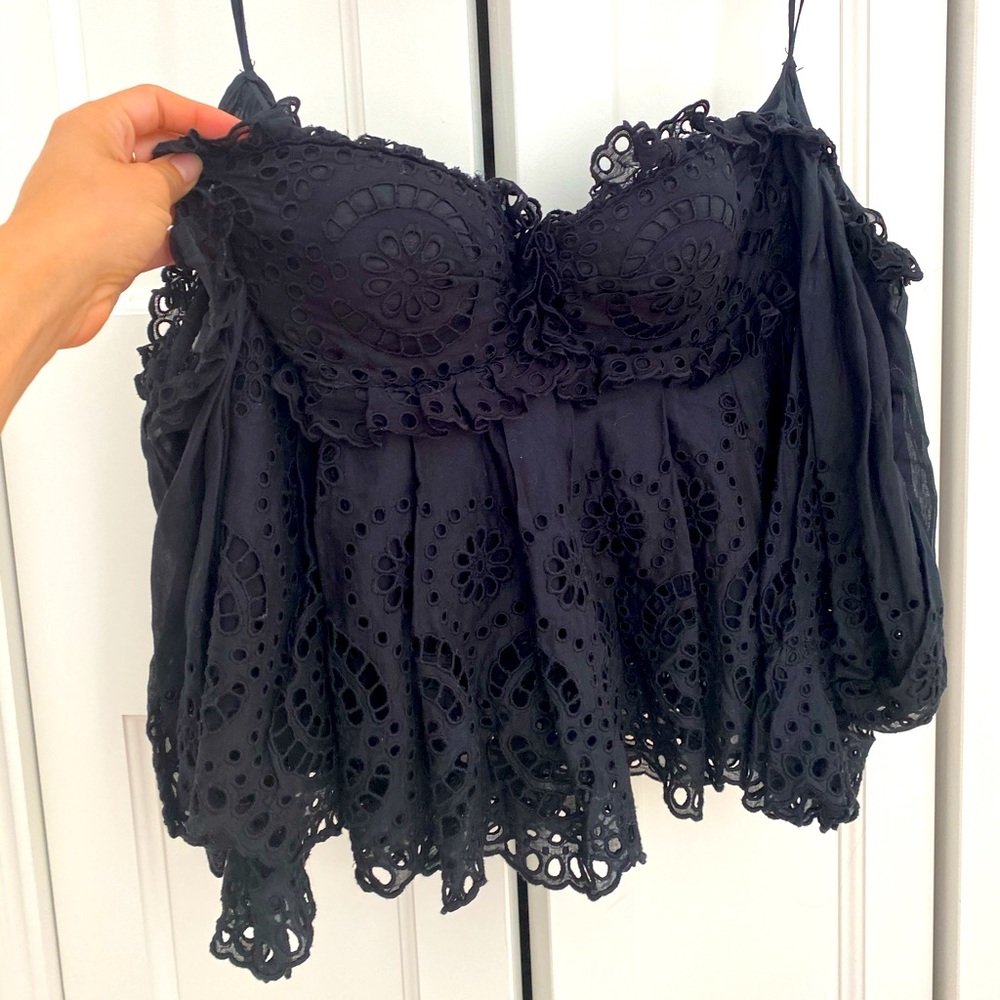 Tom Ford strapless black eyelet bustier + sleeves